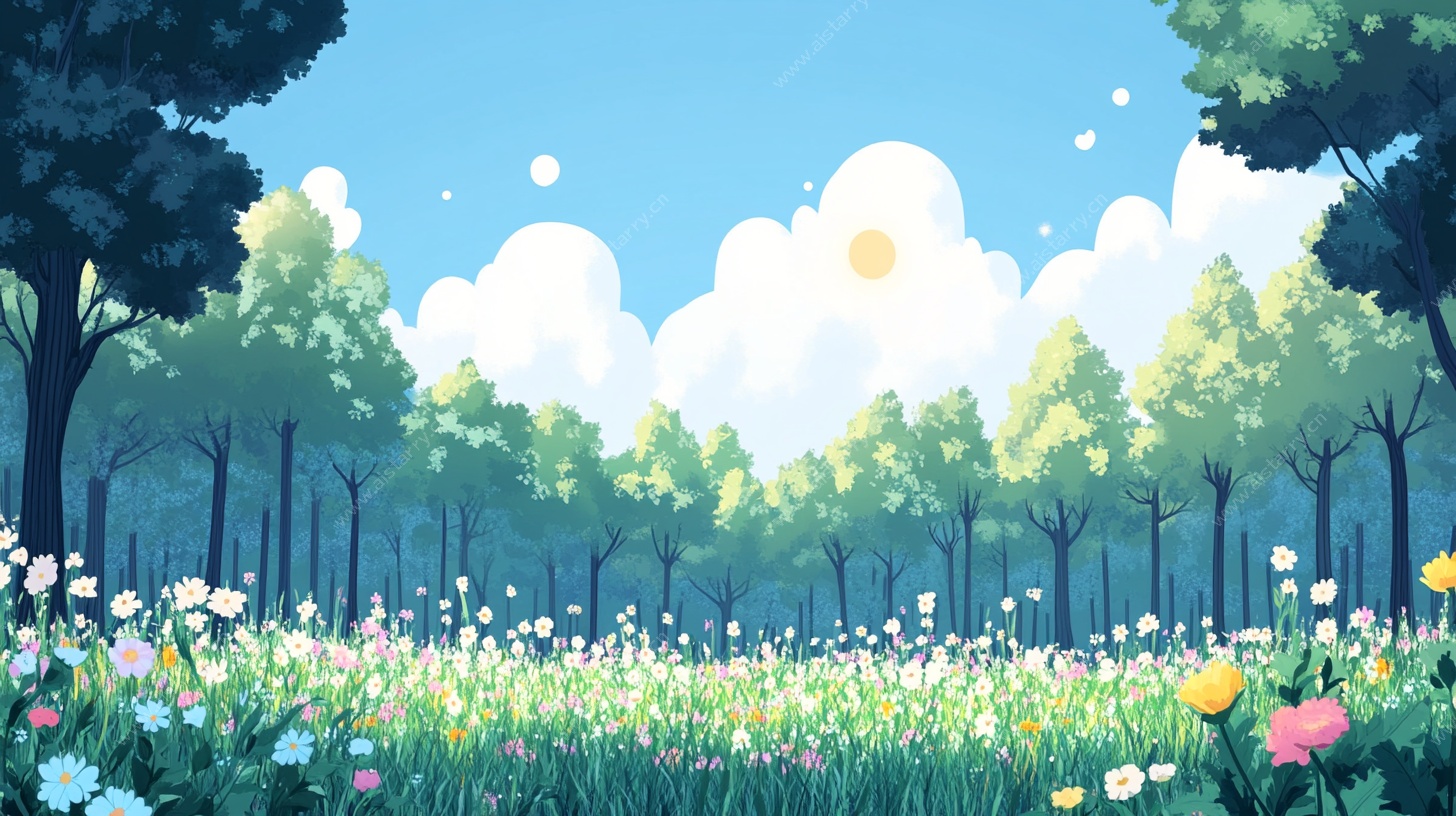 夏日森林花海梦幻插画