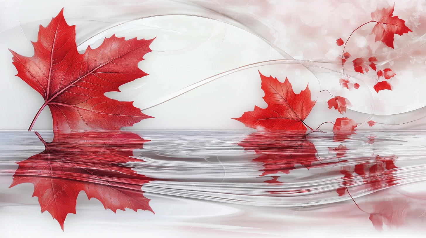 秋韵红枫映水图