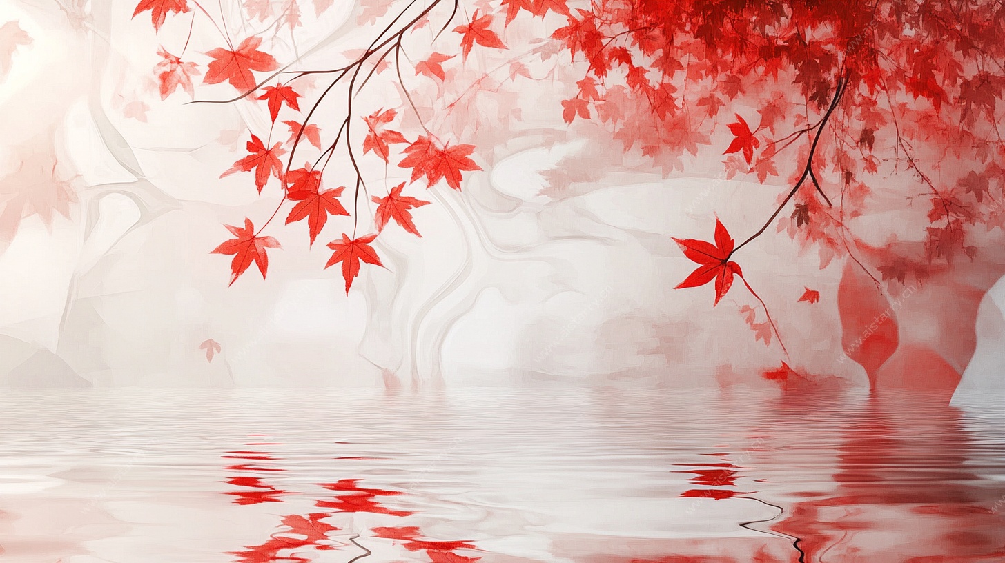 红叶映水诗意景