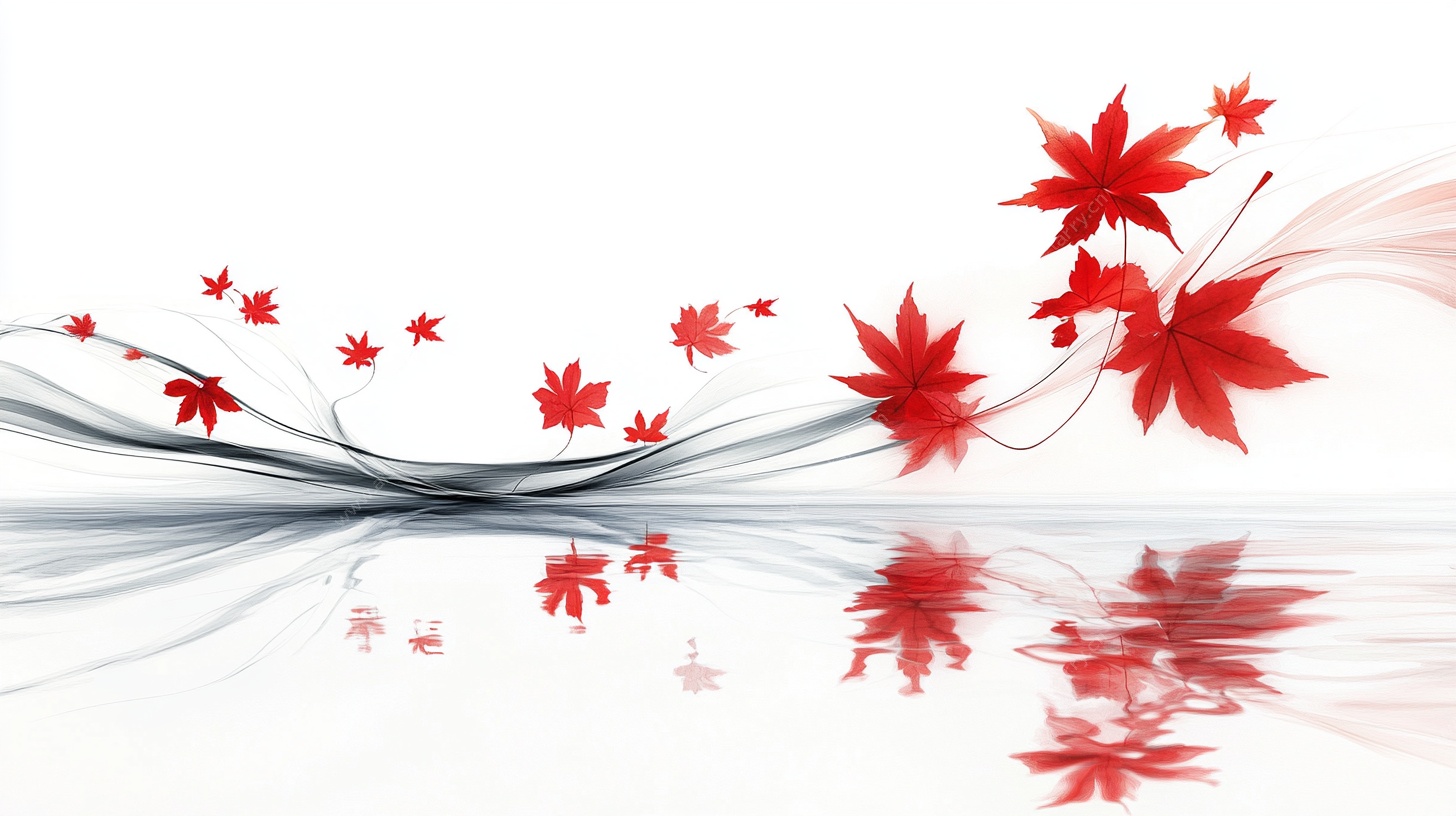 飘逸红叶与线条艺术画面