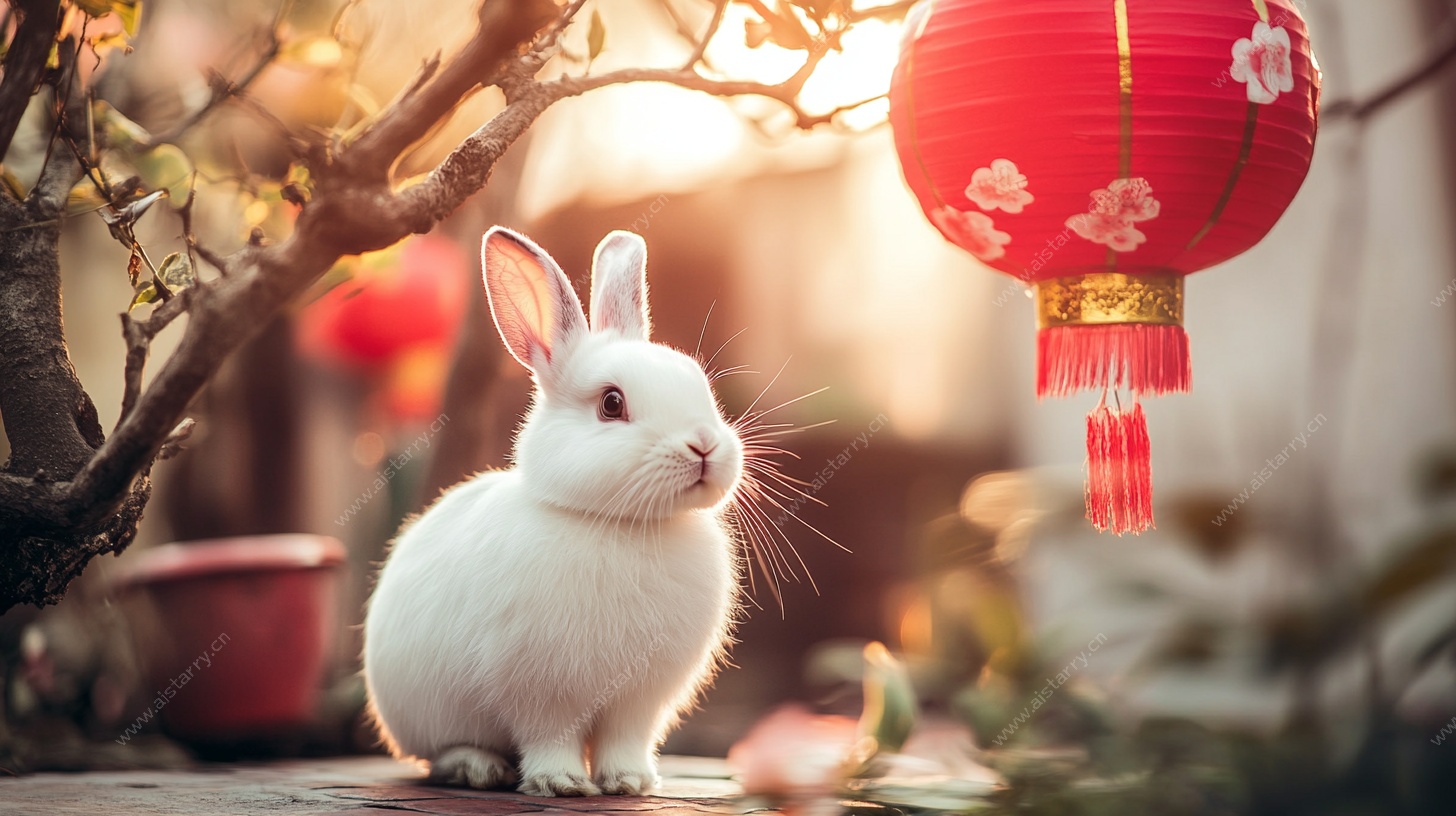 白兔迎新春灯笼添祥瑞