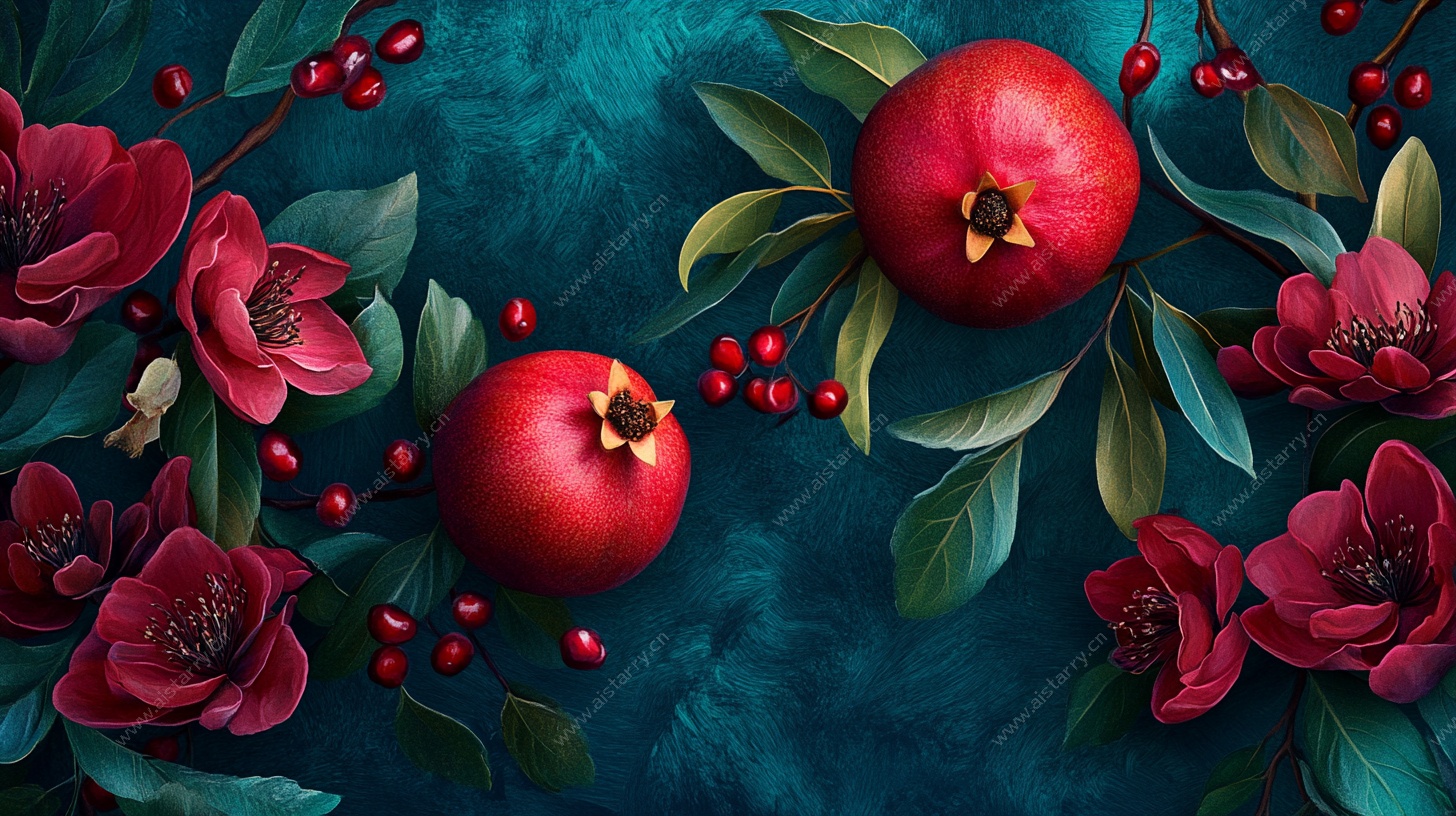 红石榴与繁花的梦幻组合