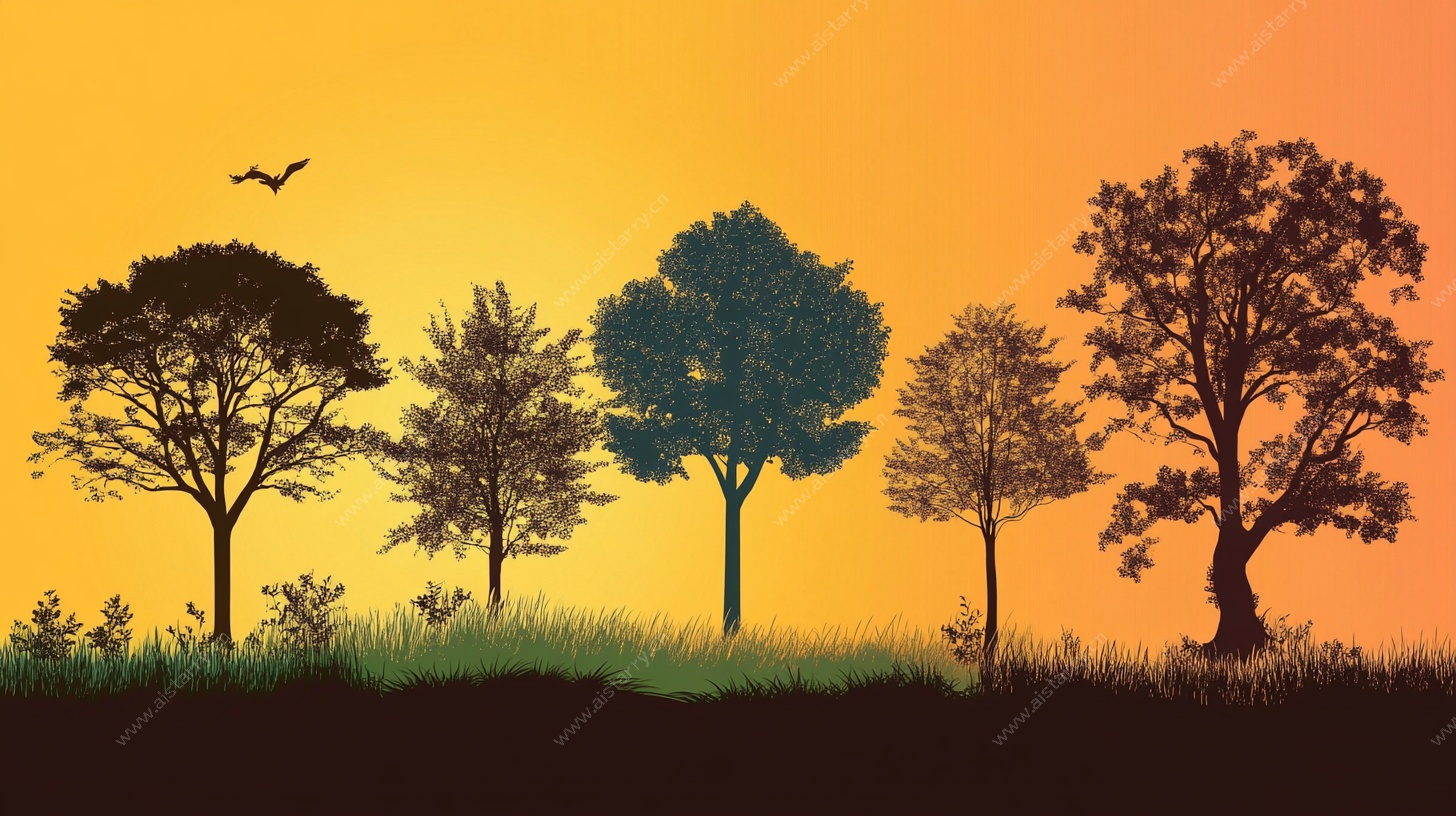 黄昏下的树木剪影