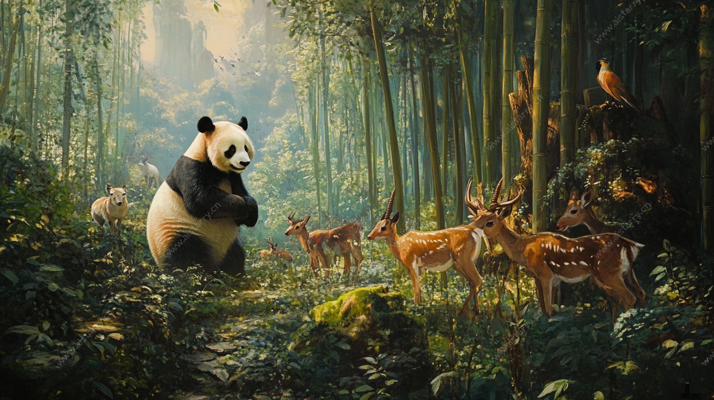 熊猫与鹿的森林奇遇