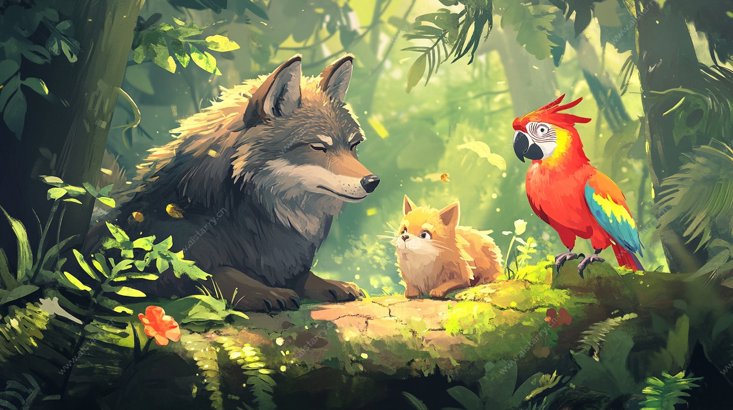 森林中的动物和谐场景