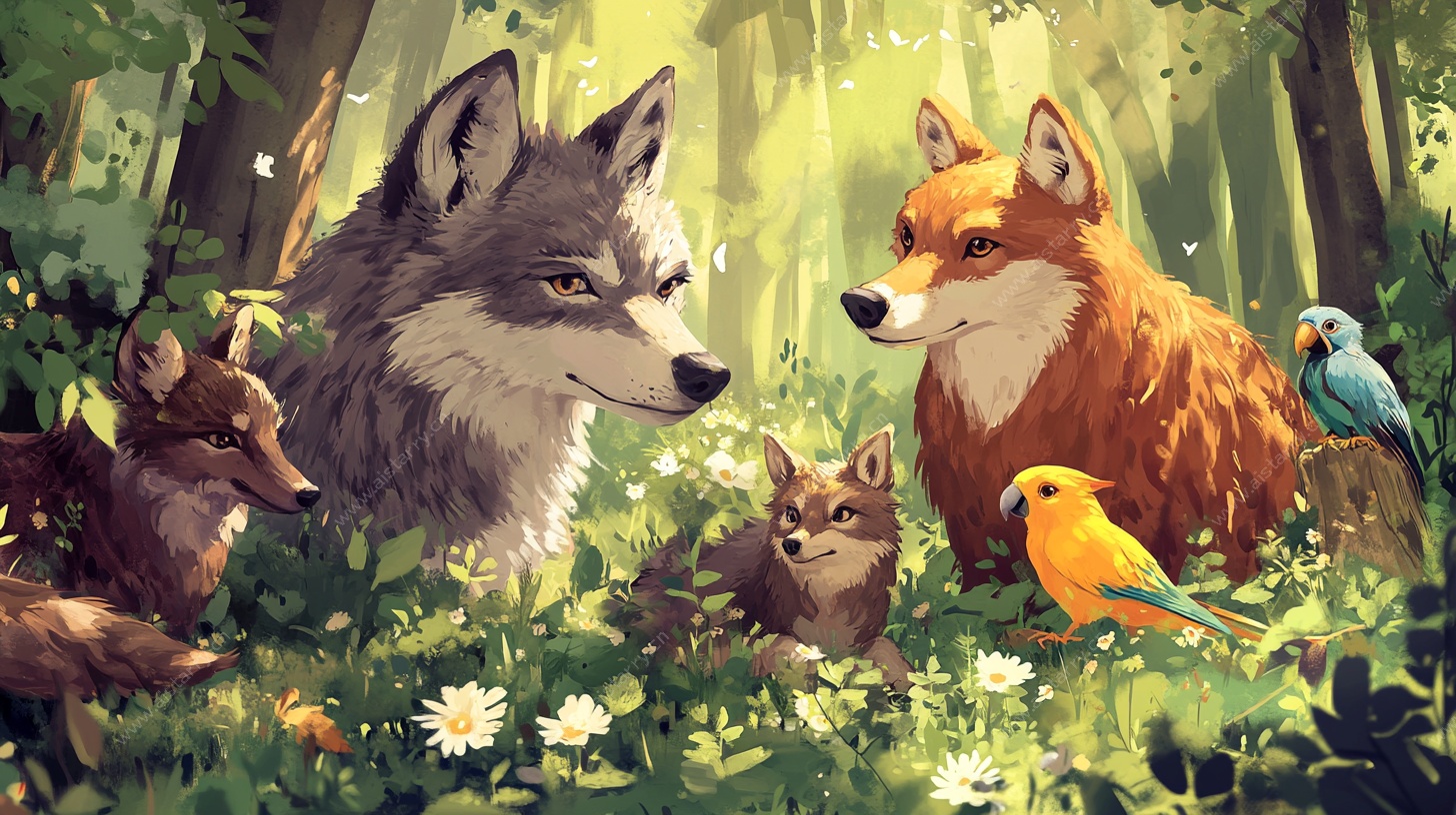 森林中的动物和谐相聚