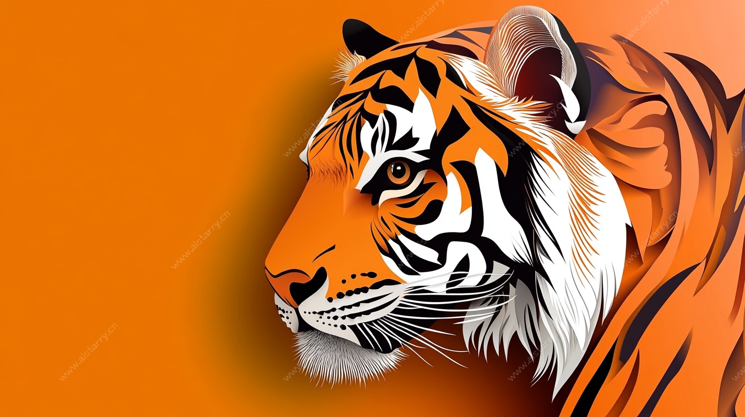 橙色背景上的老虎肖像