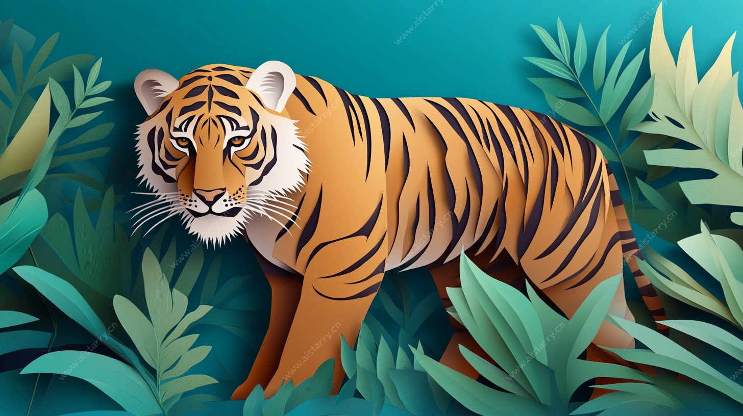 丛林中的老虎剪纸艺术