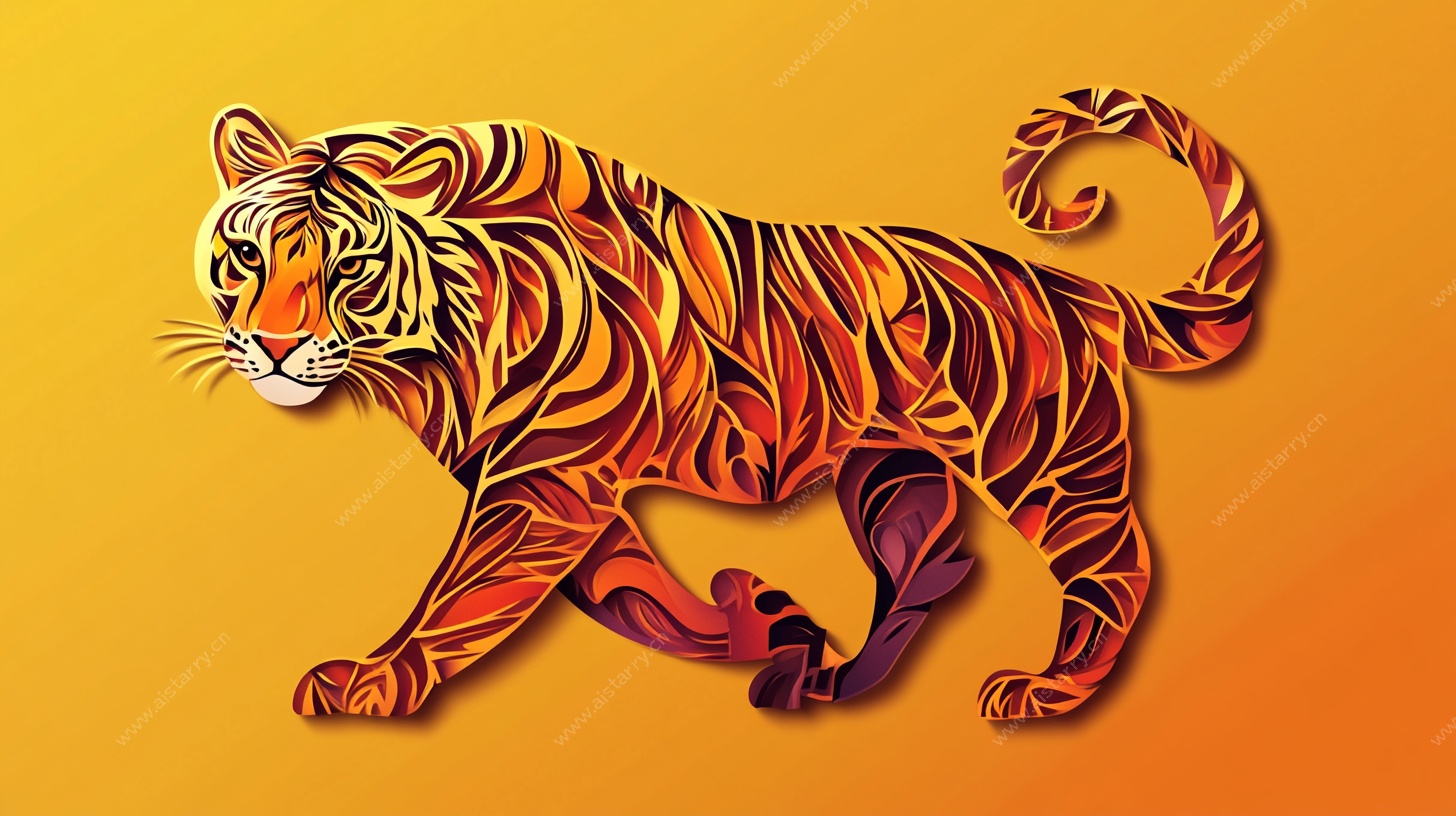斑斓猛虎剪纸风艺术形象