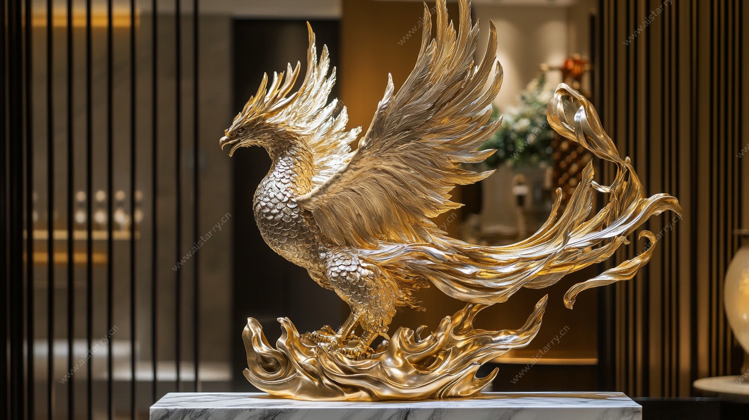 金色凤凰雕塑摆件