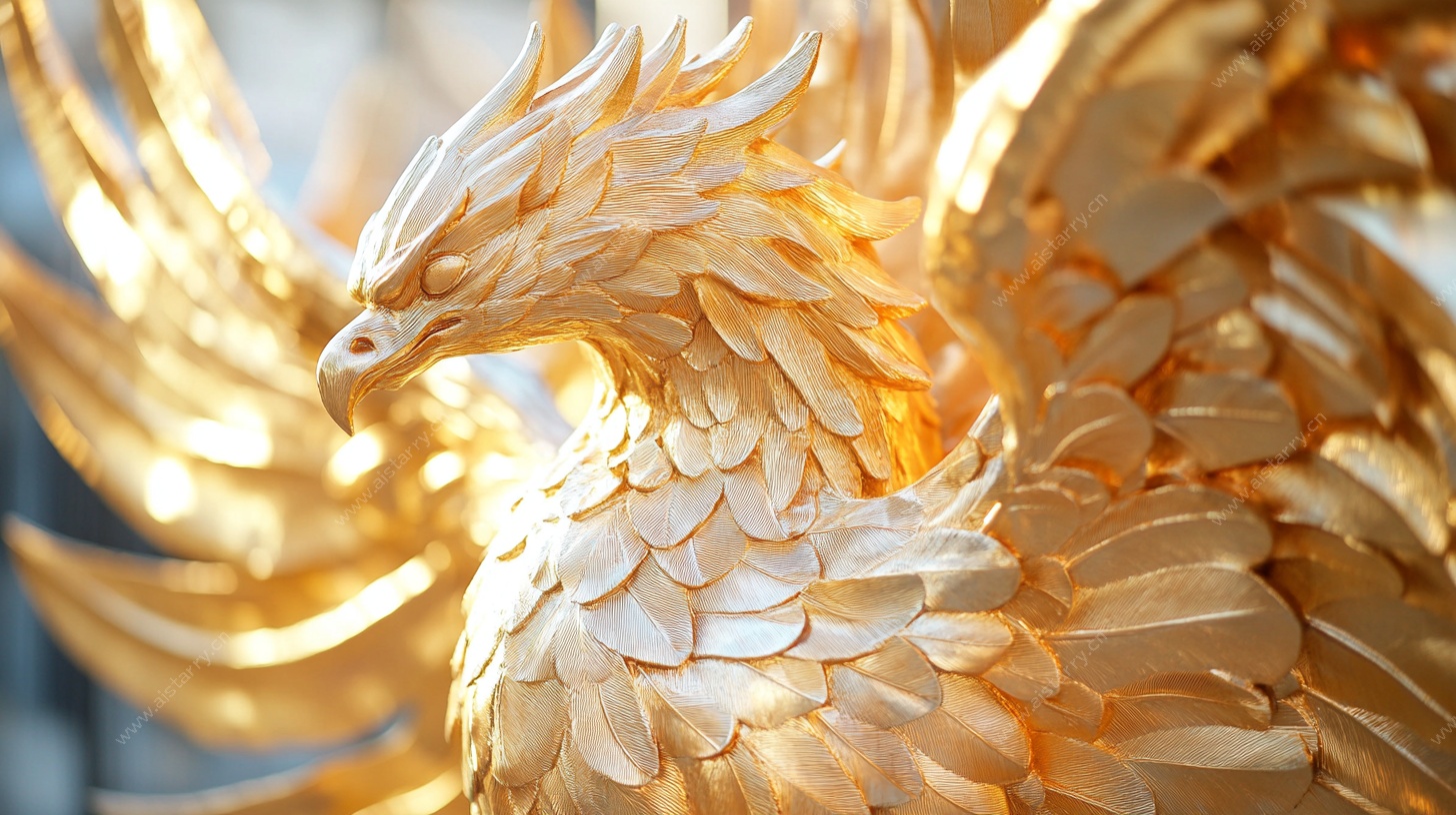 金色凤凰雕塑特写