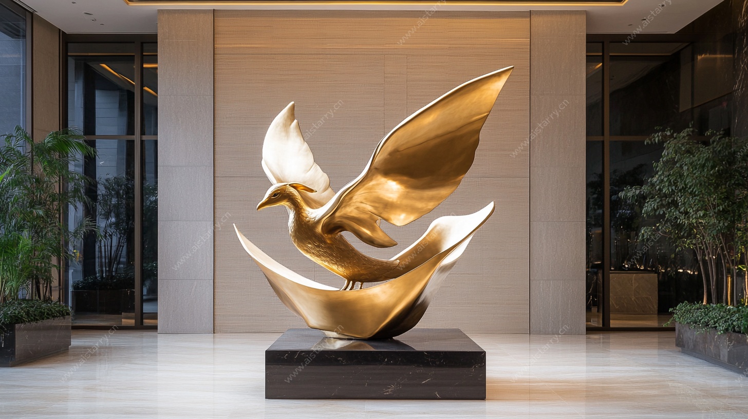 金色飞鸟雕塑艺术之作