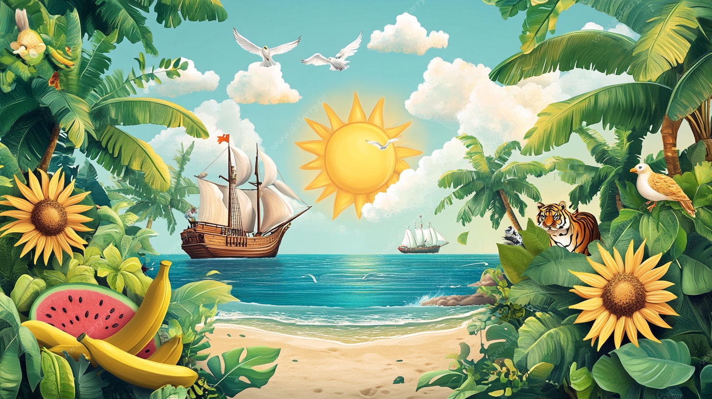 热带海滨风光插画