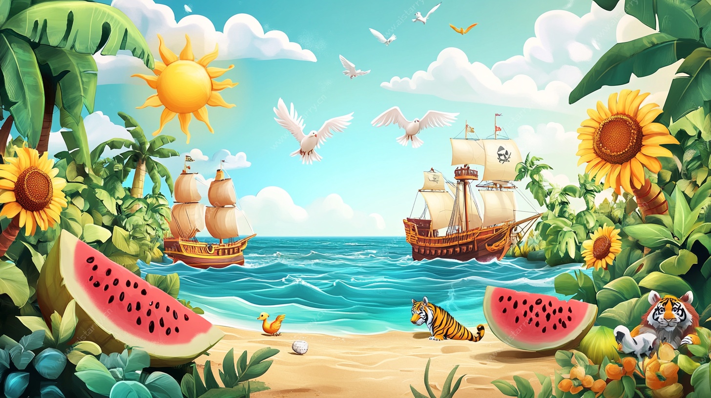 夏日海岛奇幻风光插画