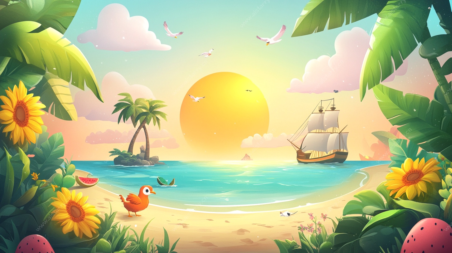 海边夏日梦幻风景插画