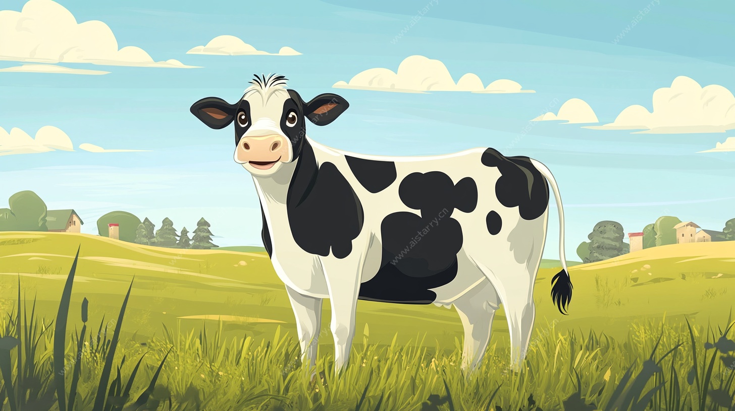 田野中的可爱奶牛插画