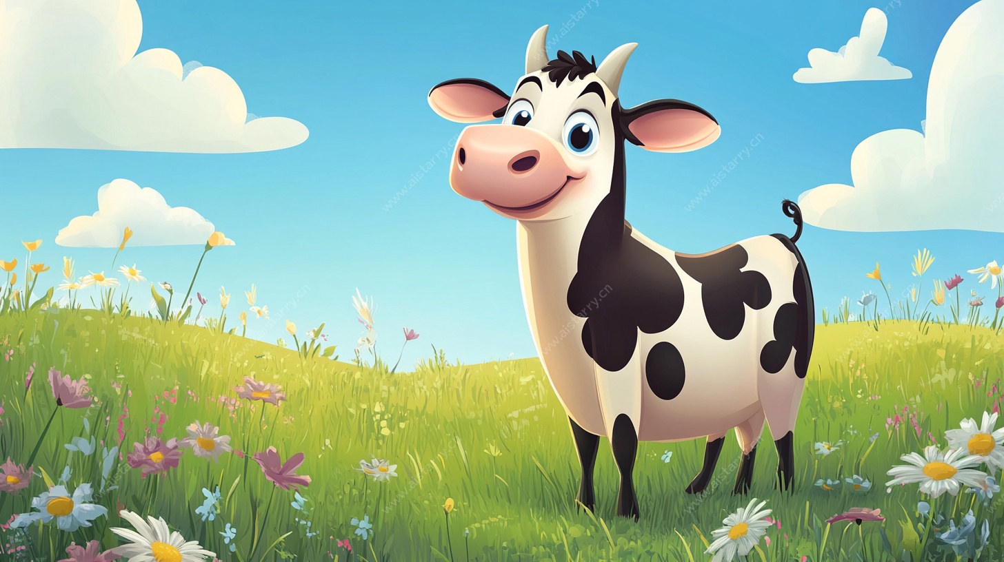 田野中的快乐奶牛