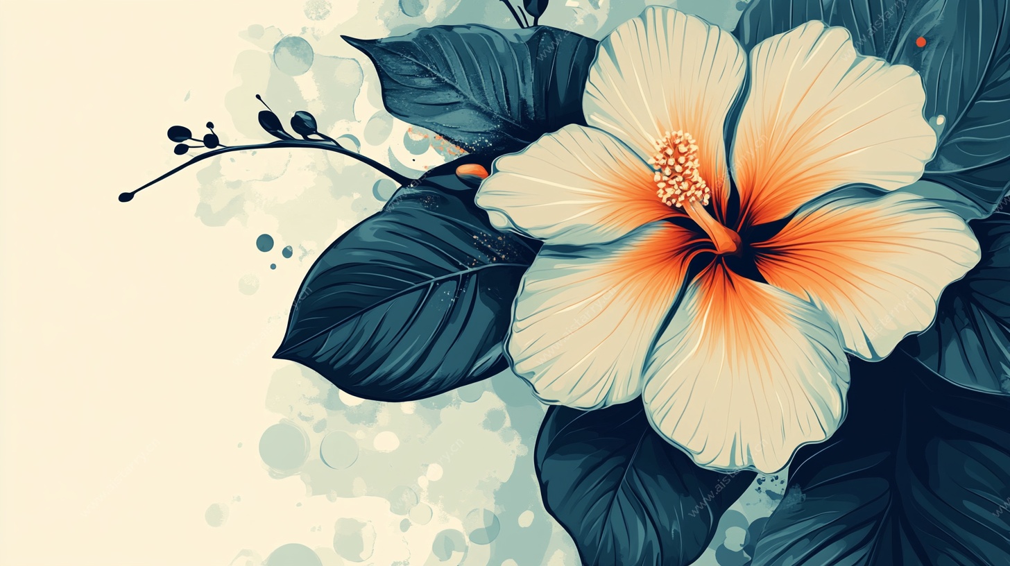 手绘芙蓉花插画