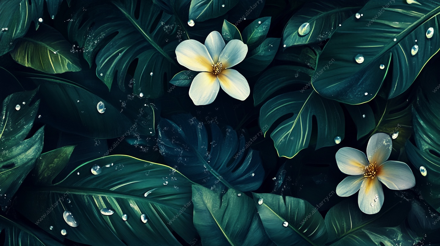 蓝调绿叶间的鸡蛋花之美