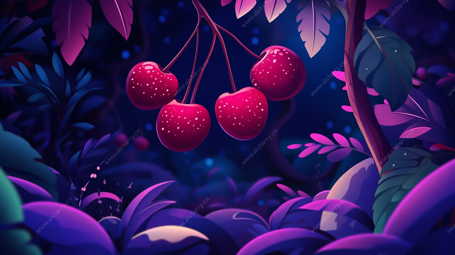 梦幻紫调樱桃丛林插画