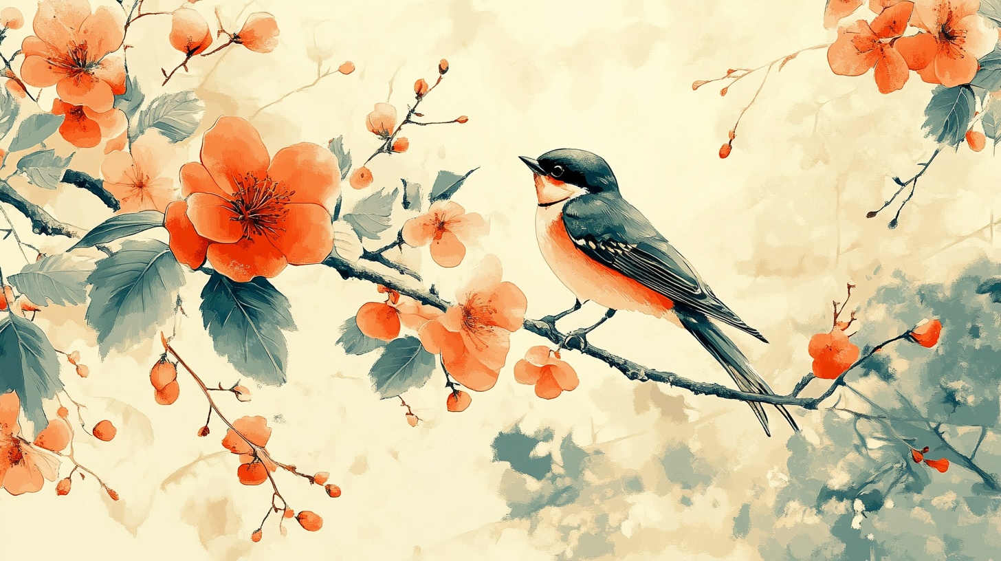 枝头雀语绘春景