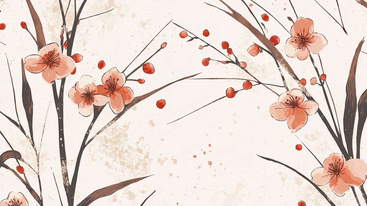 水墨风绽放的粉嫩花枝