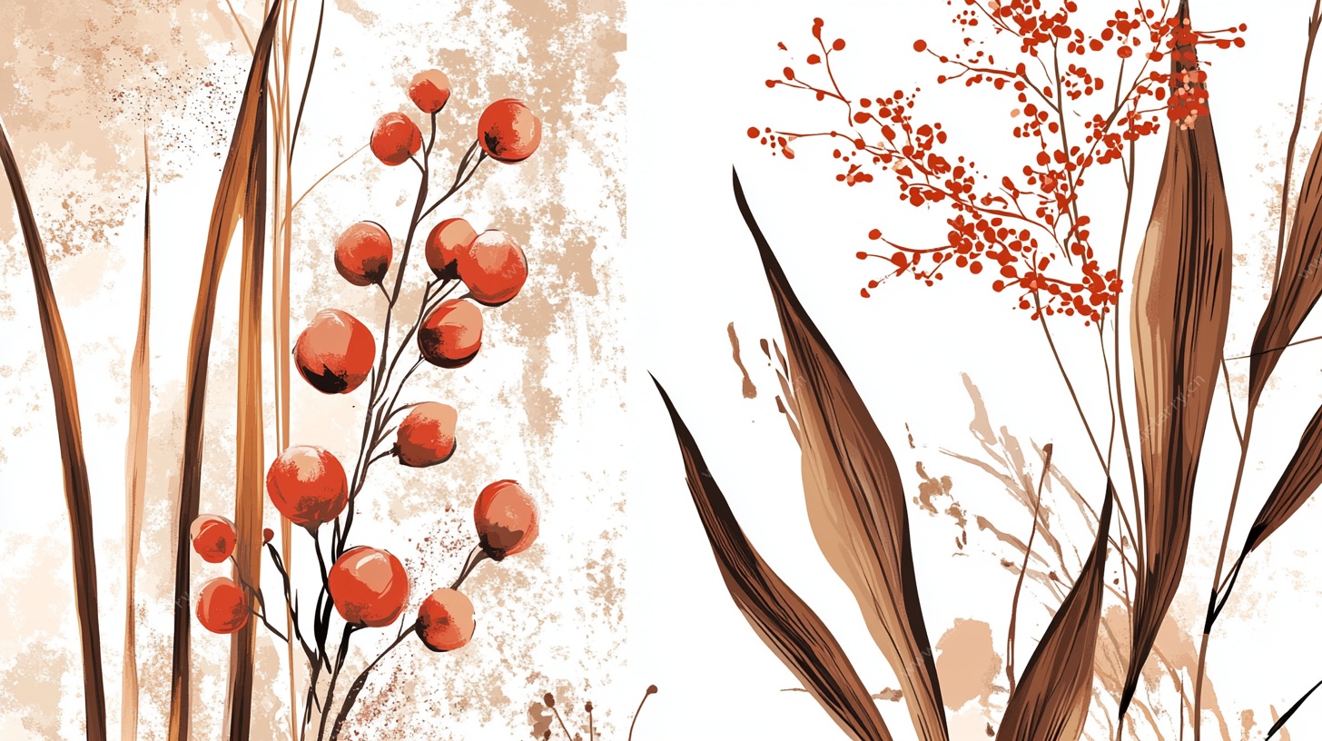 秋日植物花卉插画