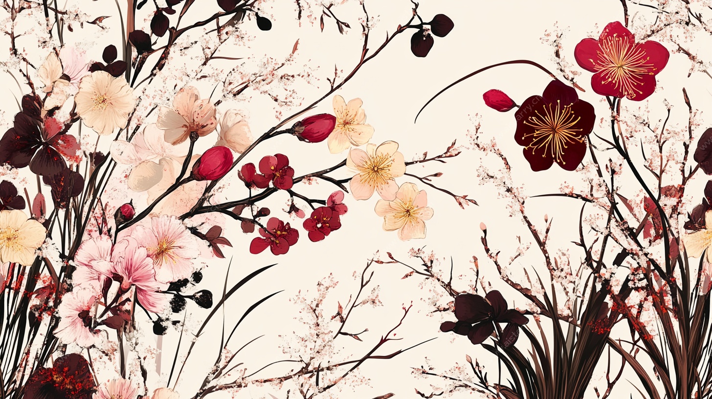 中式花卉图案背景图