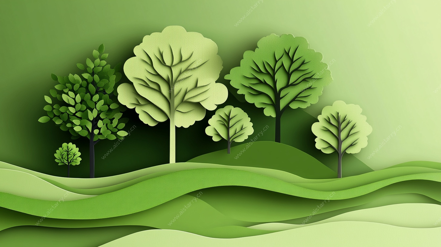 纸艺风绿色森林景观图