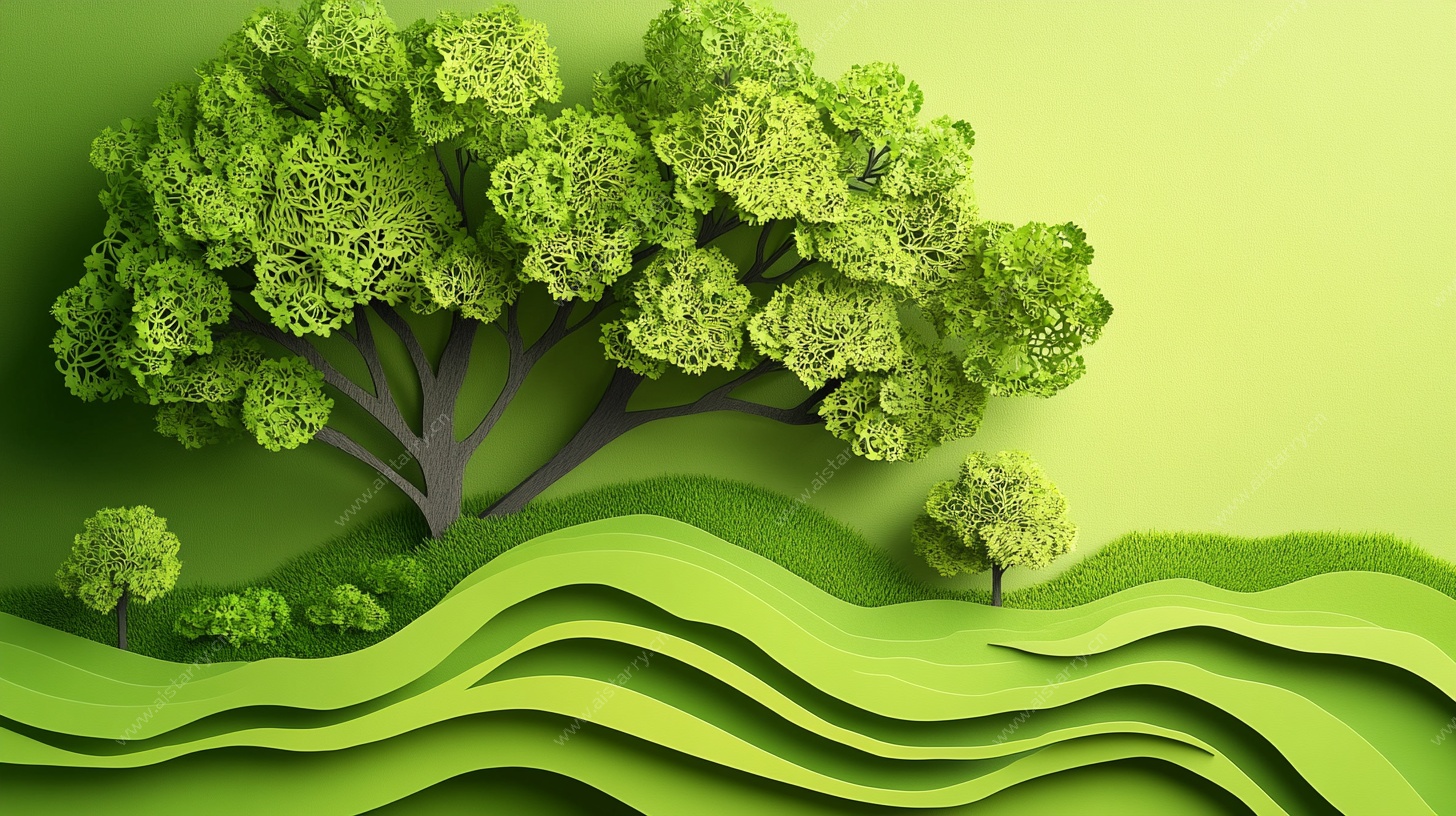 绿色纸艺风的生机盎然之景