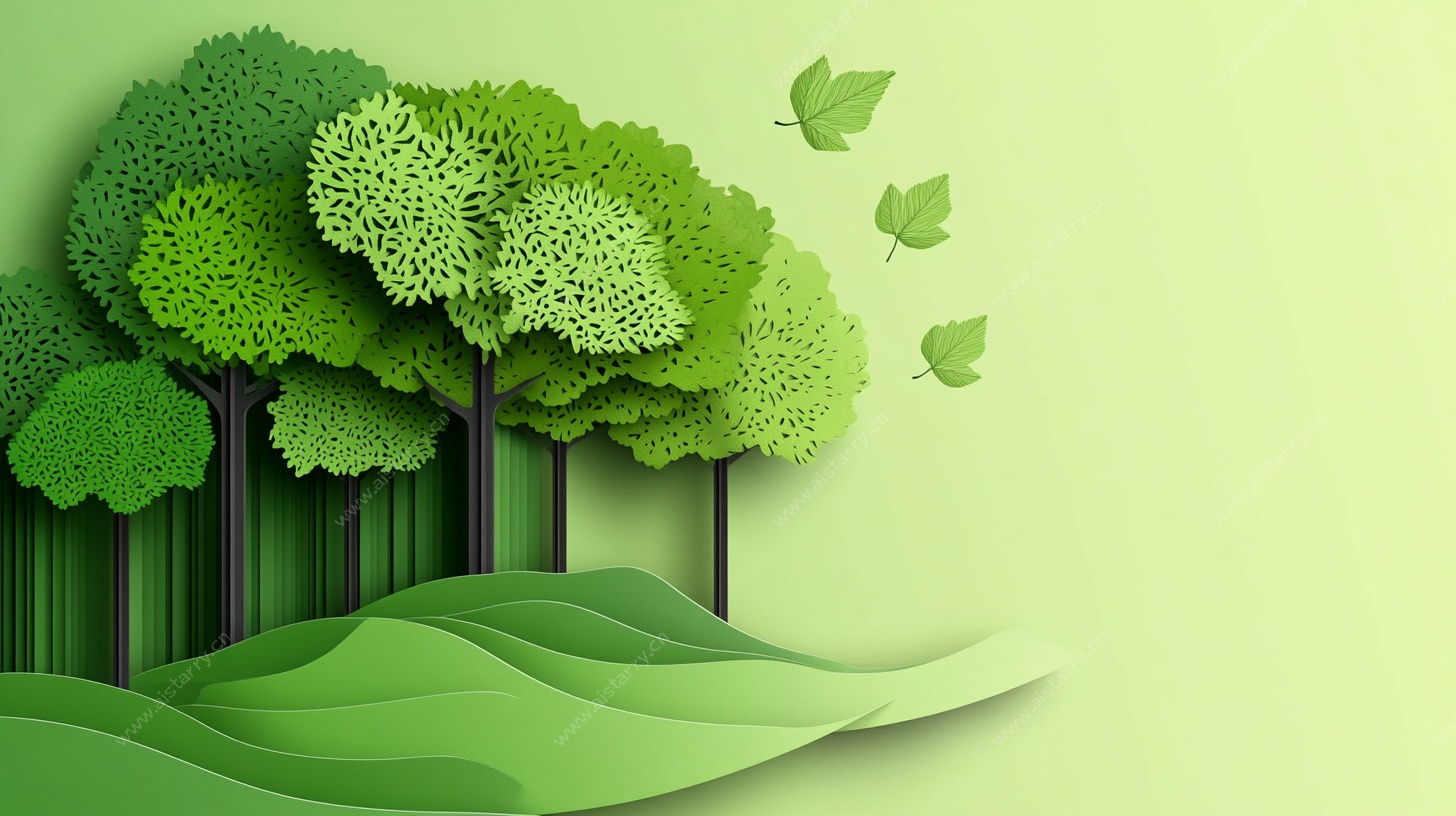 纸艺风绿色森林景观图