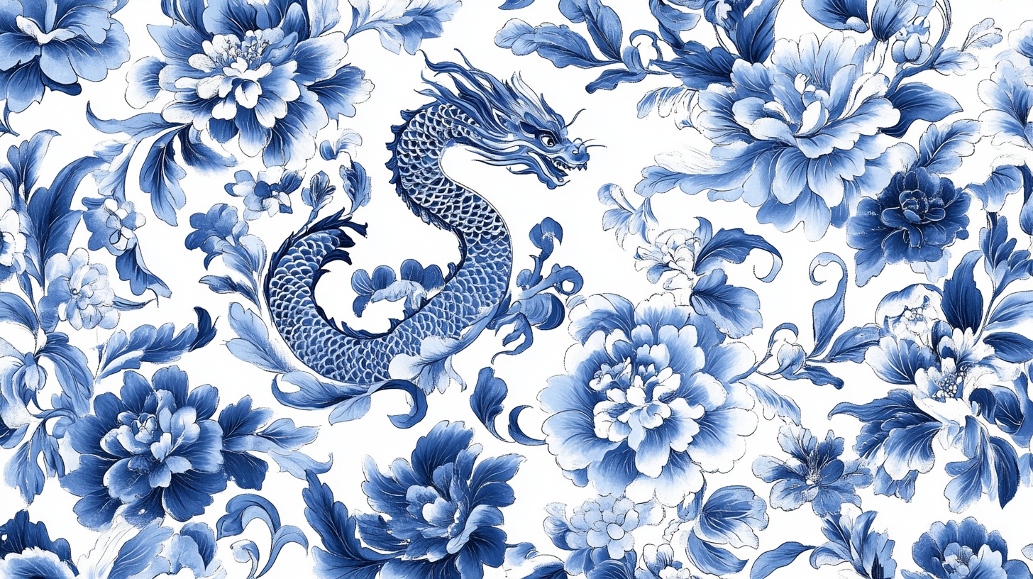 青花龙纹花卉图案