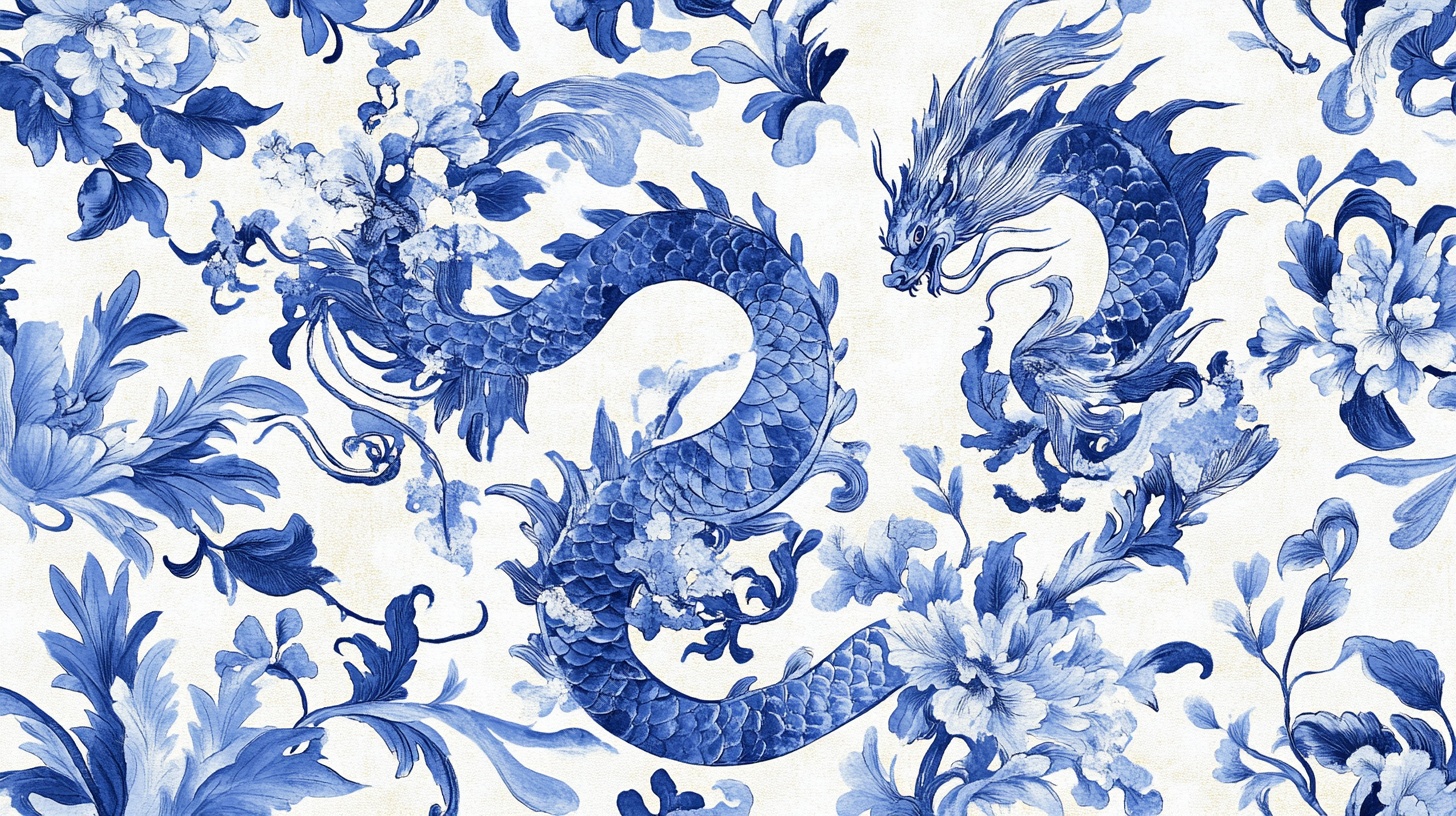 青花瓷龙纹花卉图案