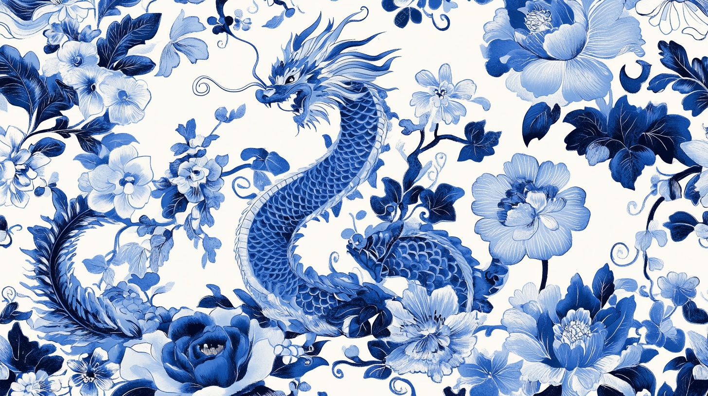 青花瓷龙花卉图案设计
