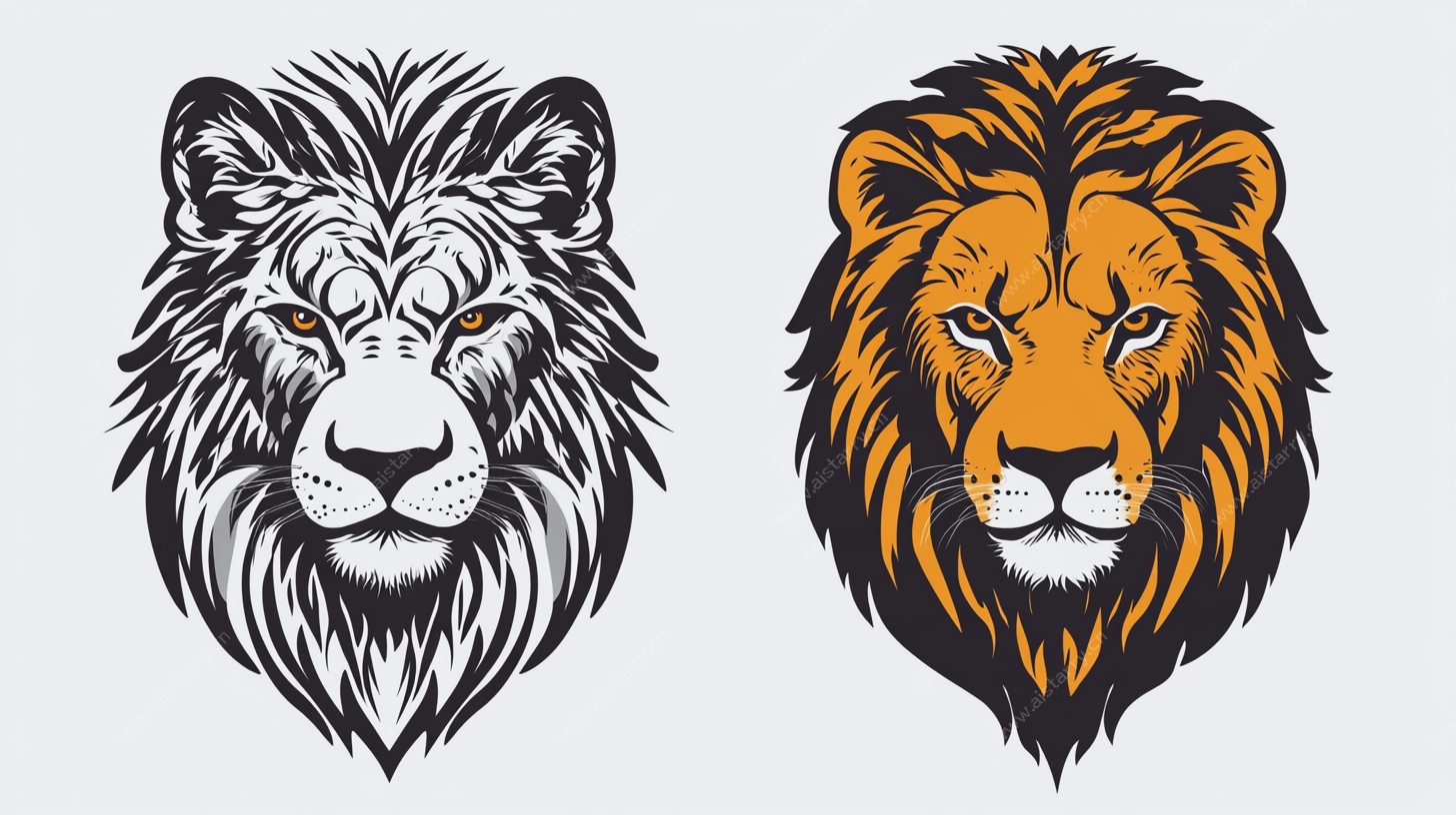 双风格狮子头像插画