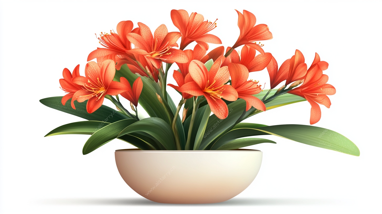 橙色君子兰盆栽插画