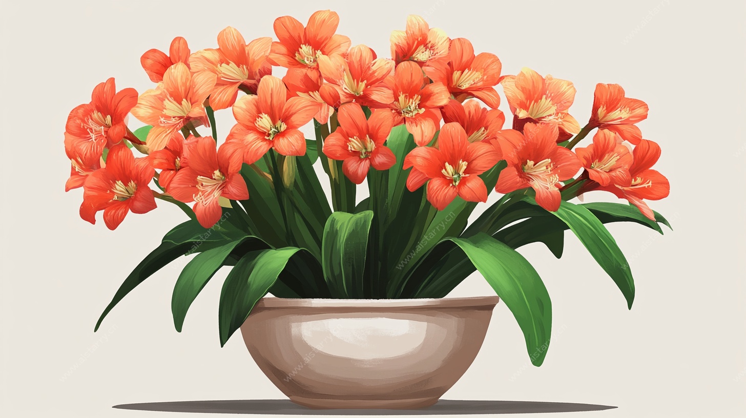 橙色君子兰盆栽插画