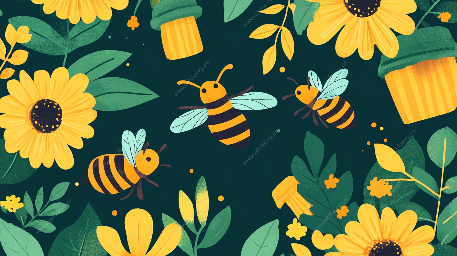 蜜蜂与花的活力插画世界