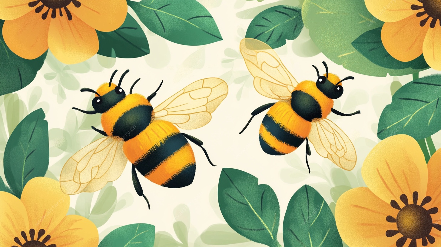 两只蜜蜂在花丛中飞舞