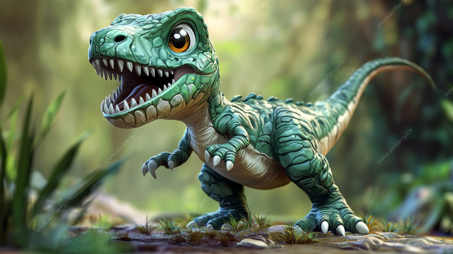可爱绿恐龙丛林萌态