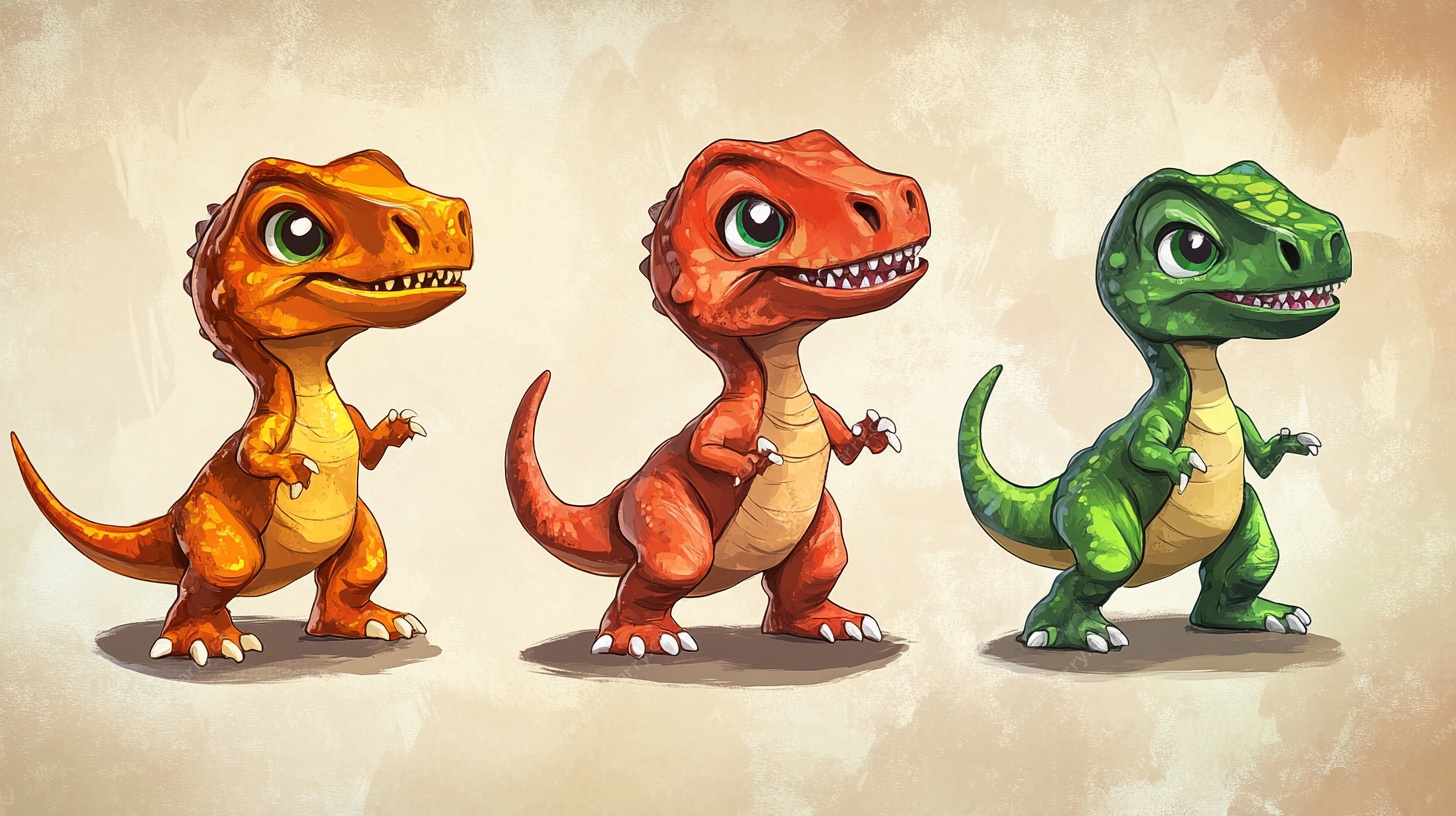 三只可爱小恐龙插画