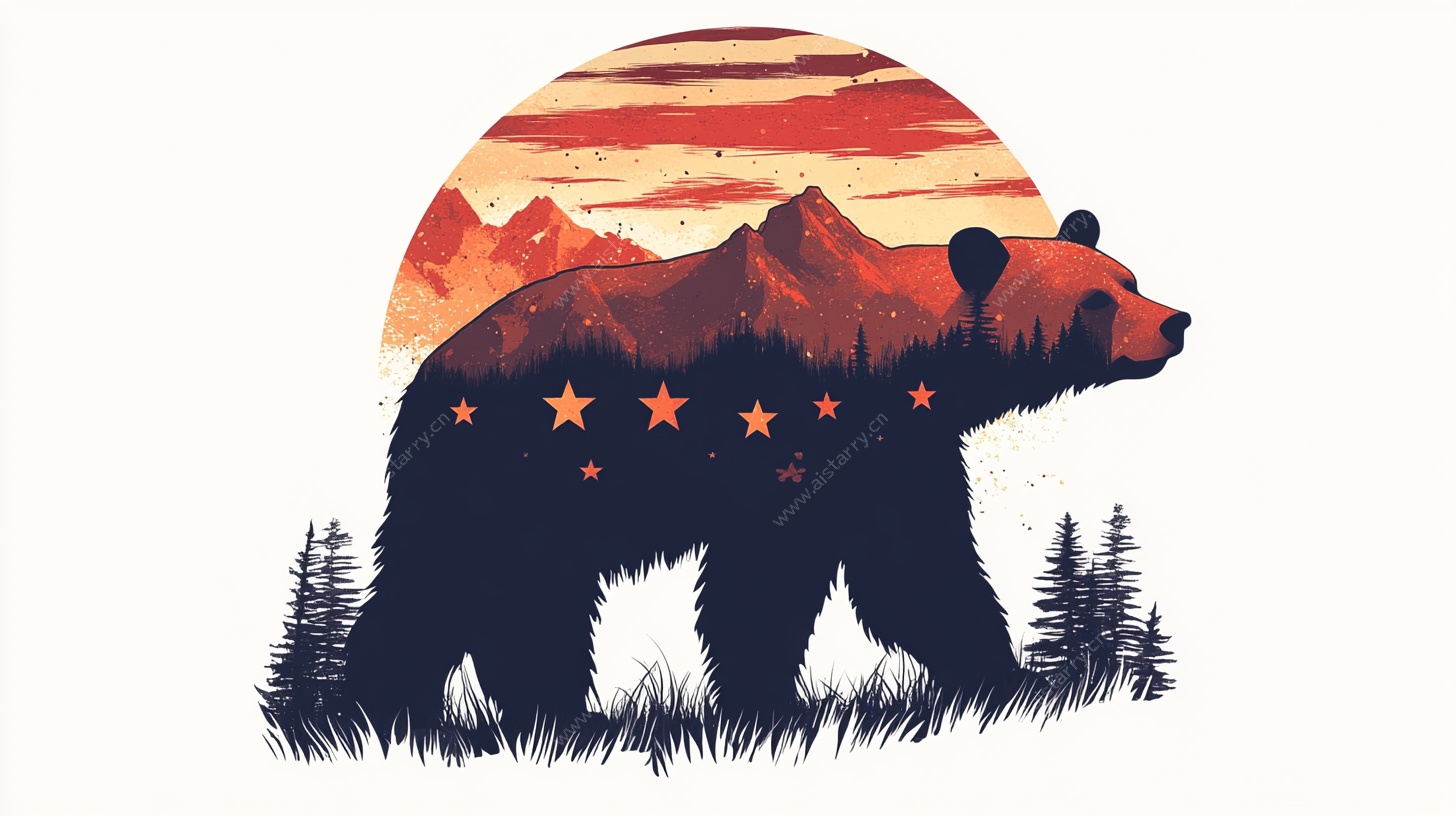 熊影山林间的日落景象