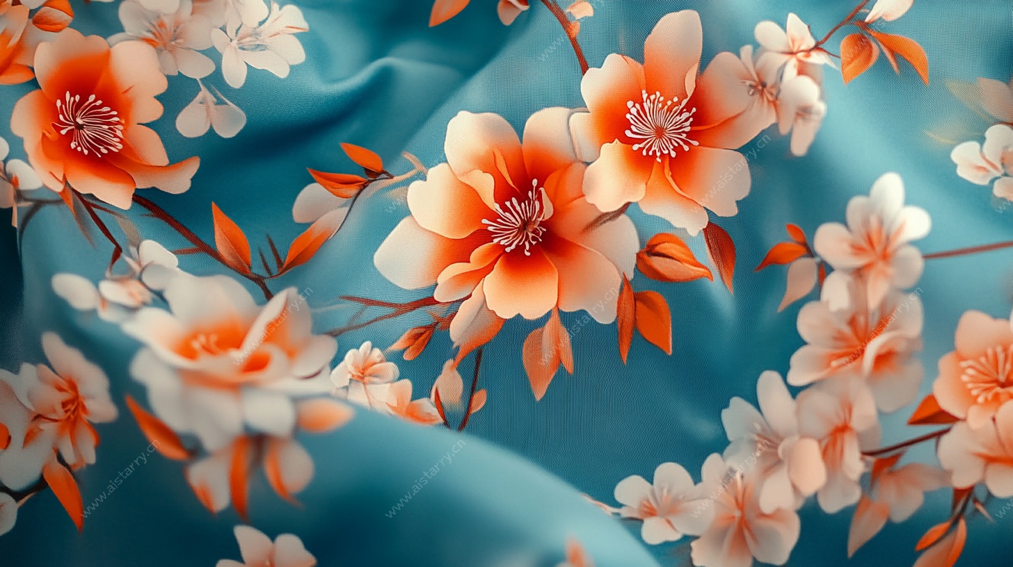 蓝底繁花丝绸图案