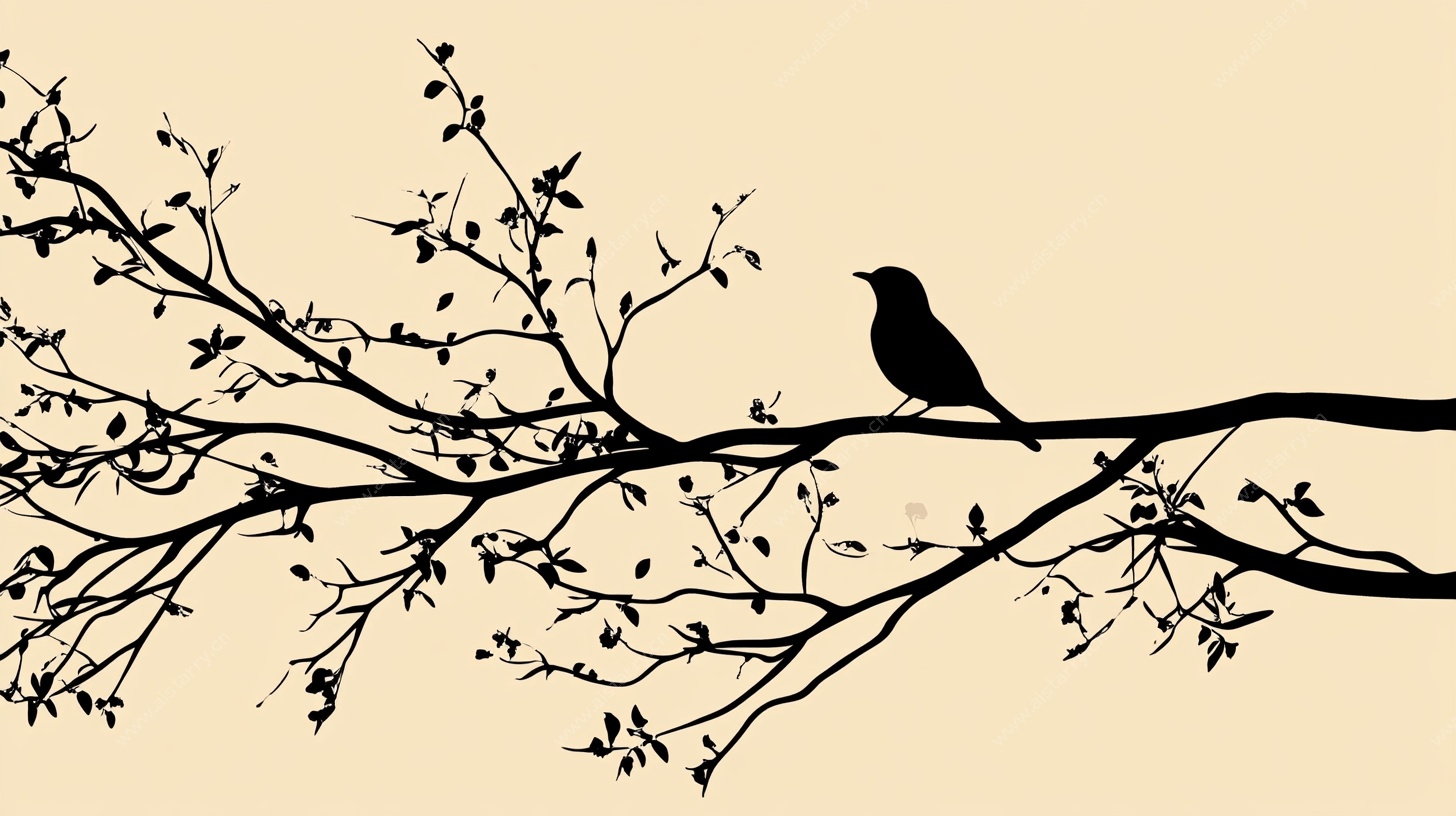 枝头小鸟剪影图