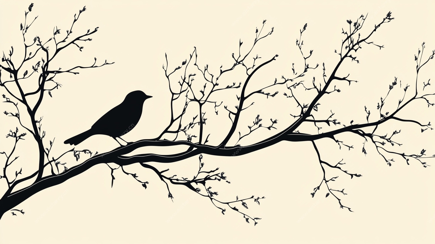 枝头栖鸟剪影图