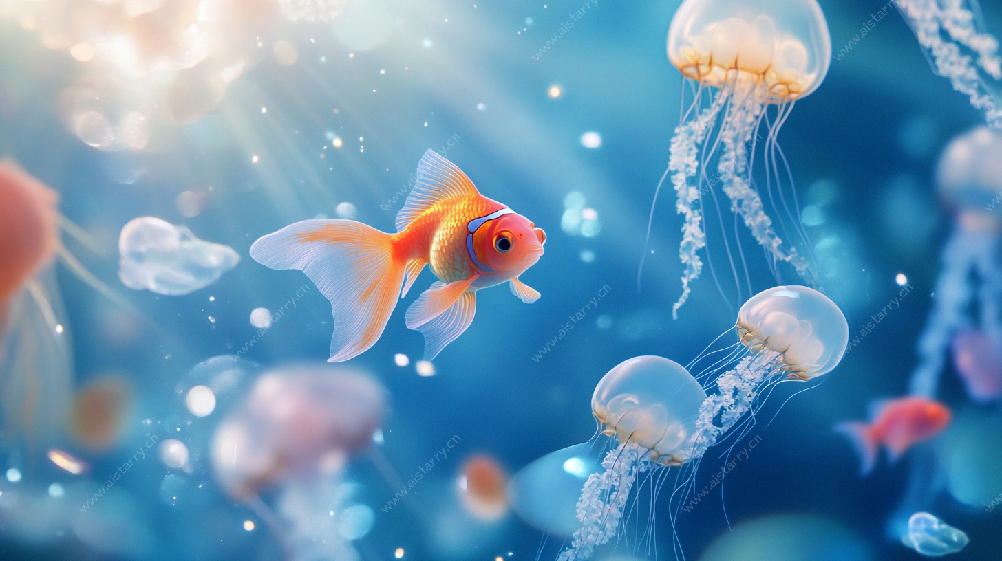 梦幻海底金鱼与水母共舞
