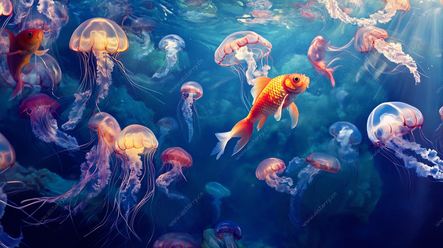 梦幻海底金鱼与水母共舞