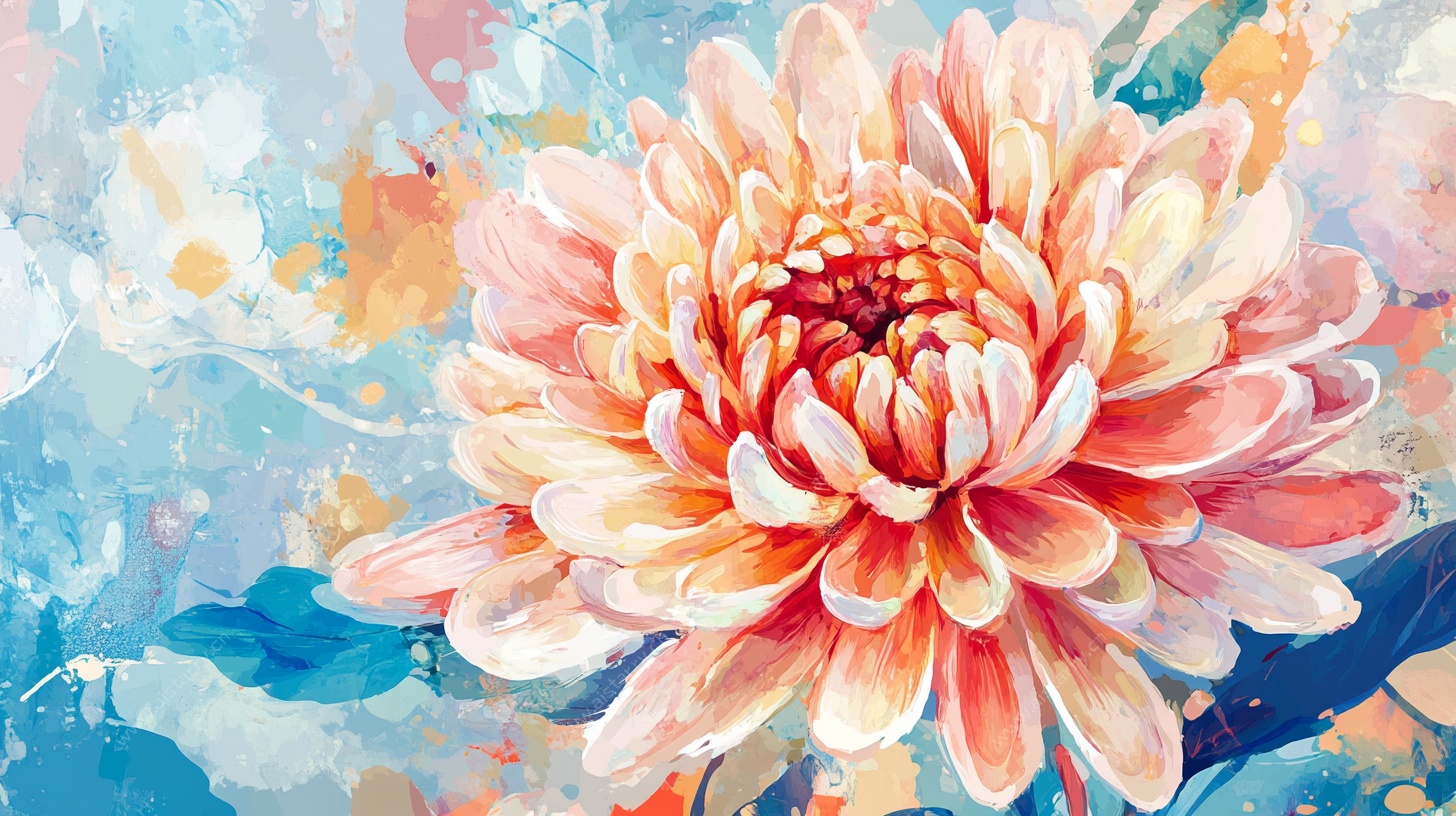 水彩风格盛开的柔美菊花