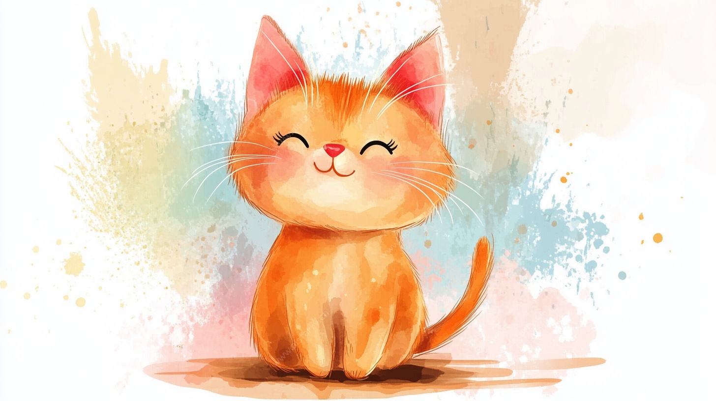 可爱橘猫水彩插画