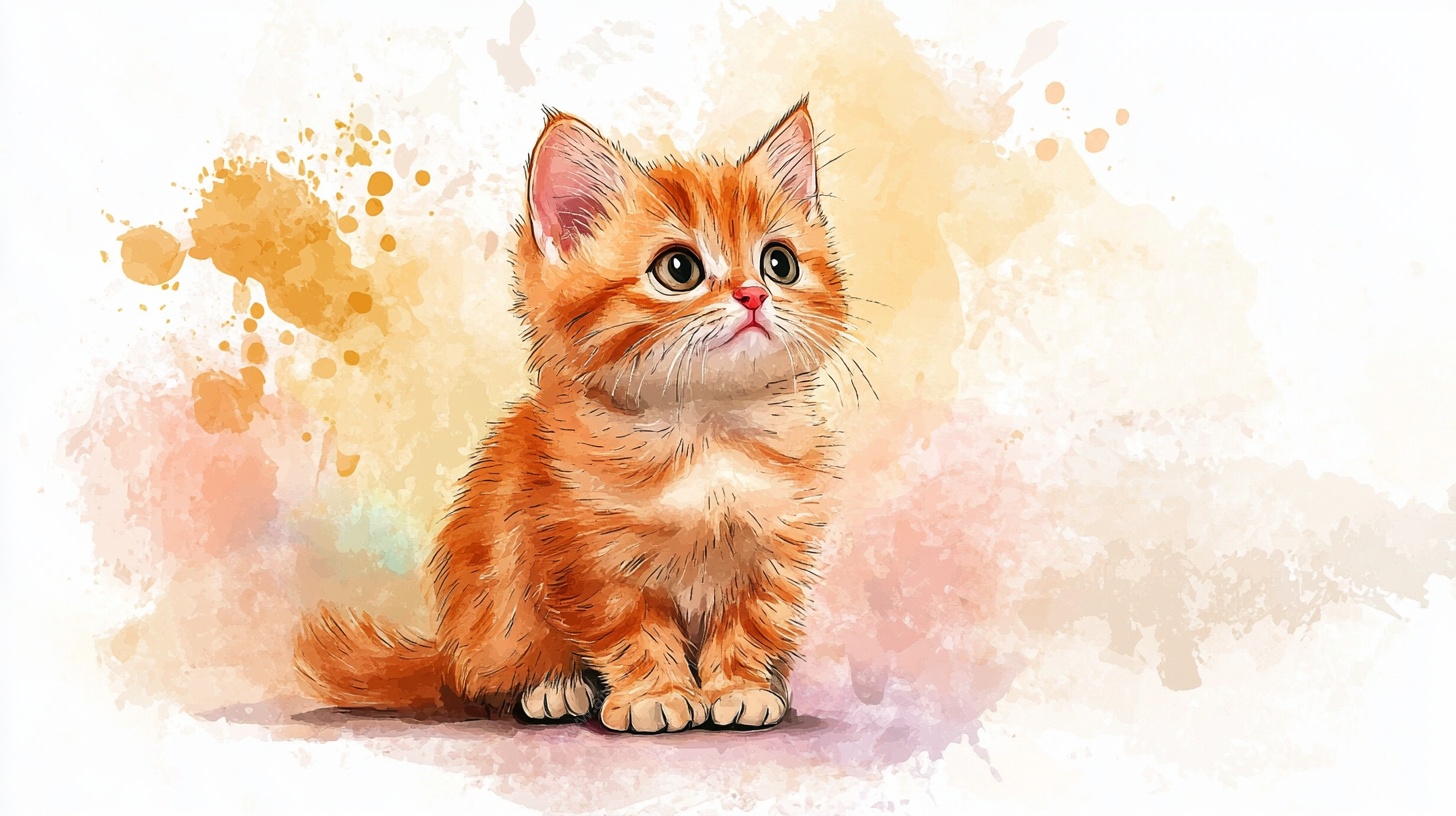 水彩风可爱橘猫